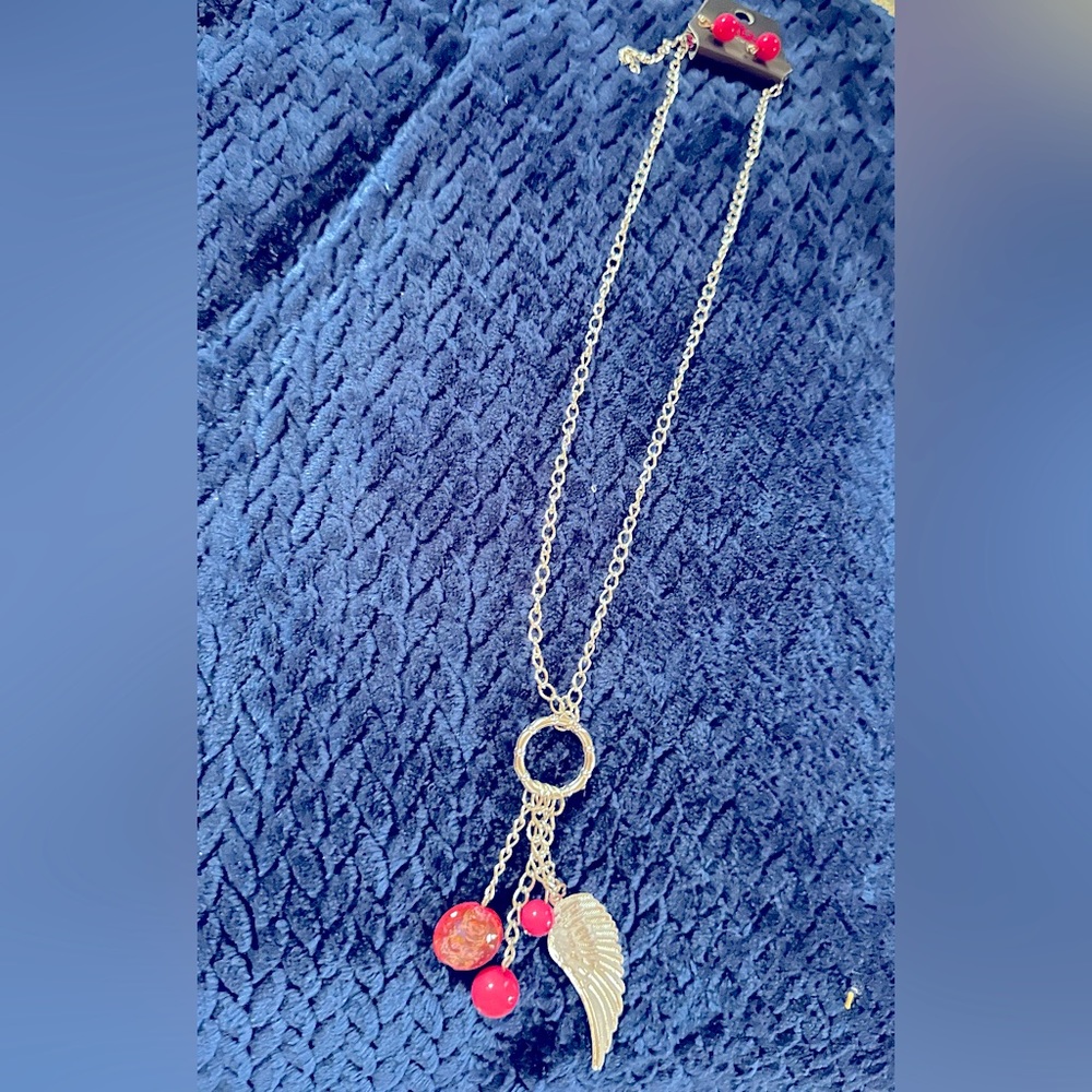 Pink and silver long necklace. Also available in brown